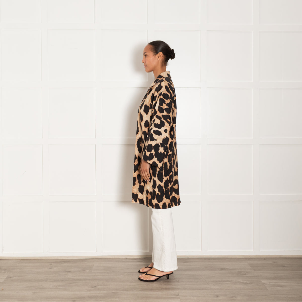 Ganni Brown Linen Leopard Print Coat
