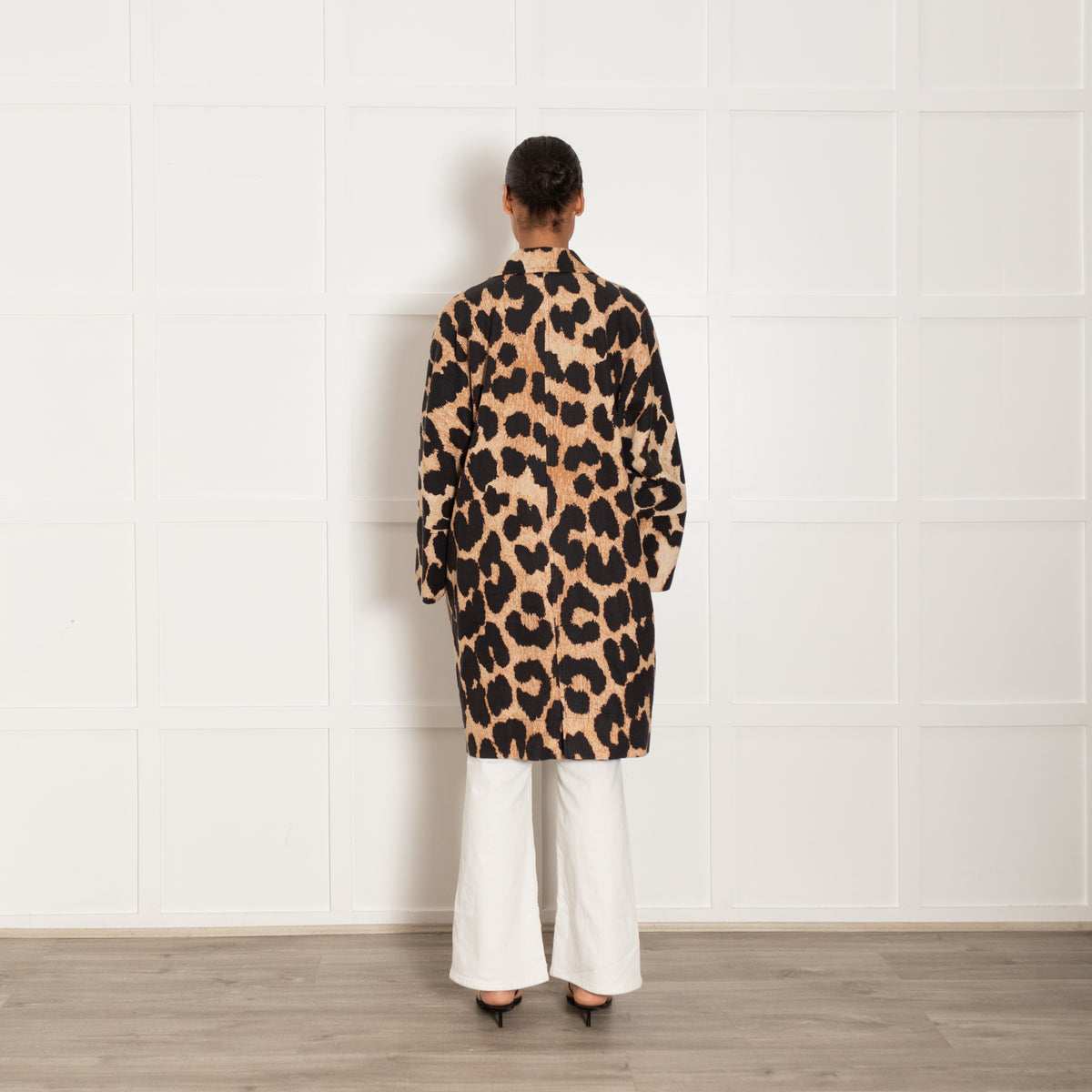 Ganni Brown Linen Leopard Print Coat