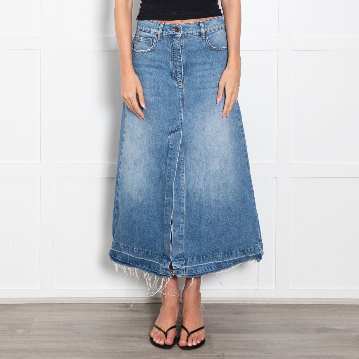 Me + Em Denim Midi Skirt With Front Split