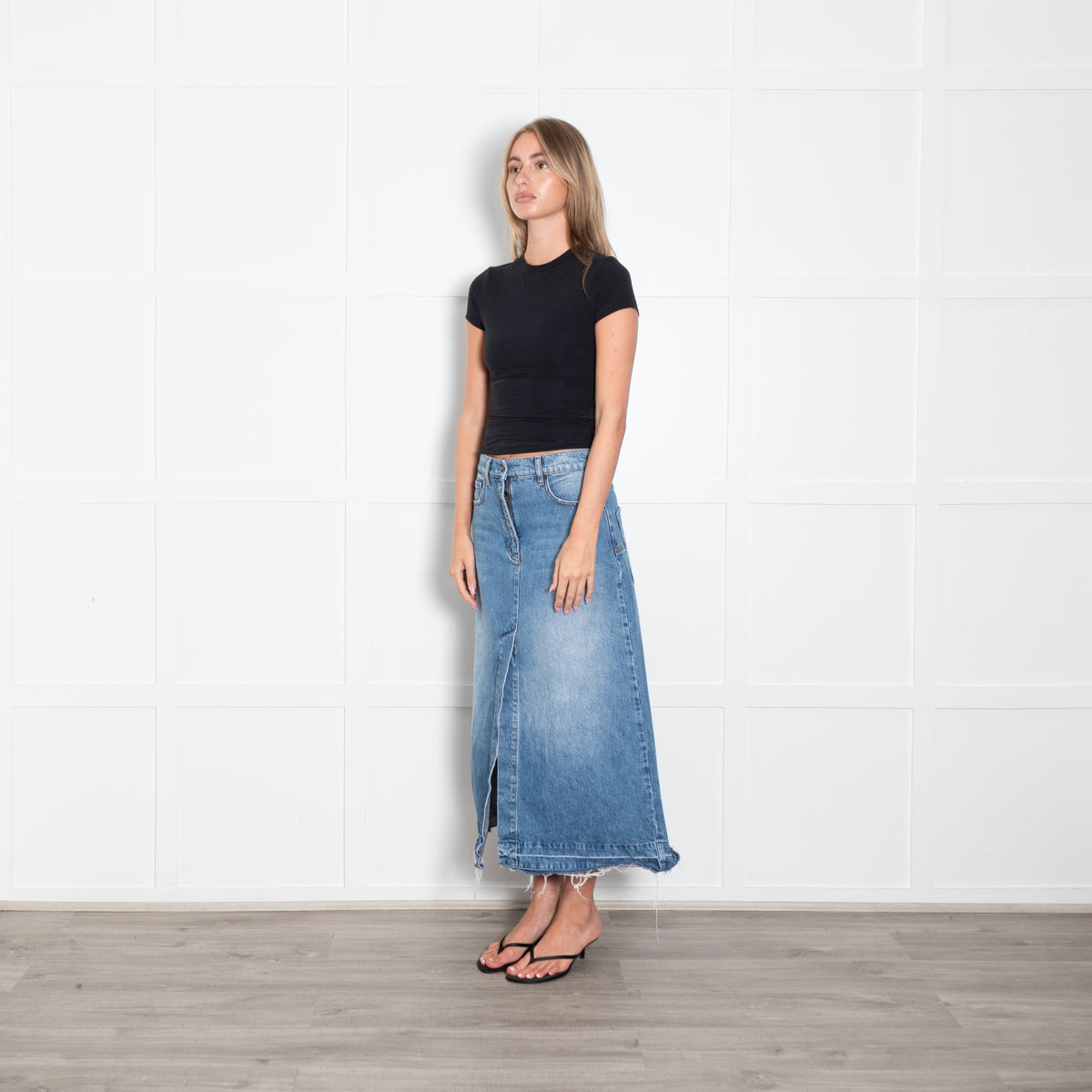 Me + Em Denim Midi Skirt With Front Split