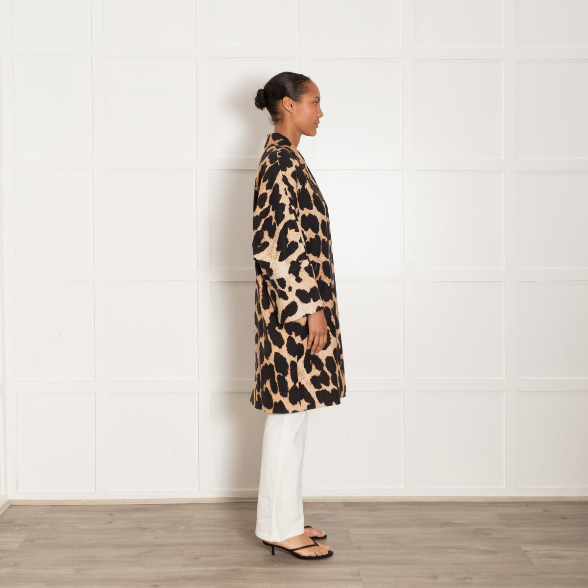 Ganni Brown Linen Leopard Print Coat