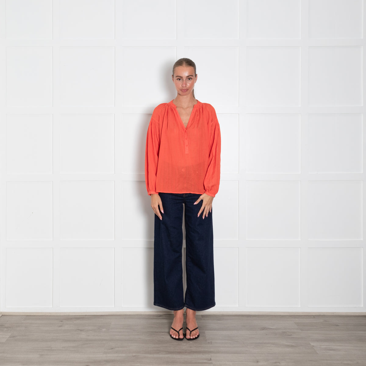 Vanessa Bruno Coral Red Stripe Blouse