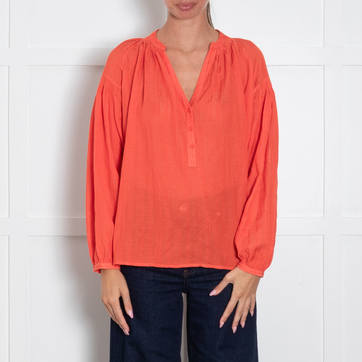 Vanessa Bruno Coral Red Stripe Blouse