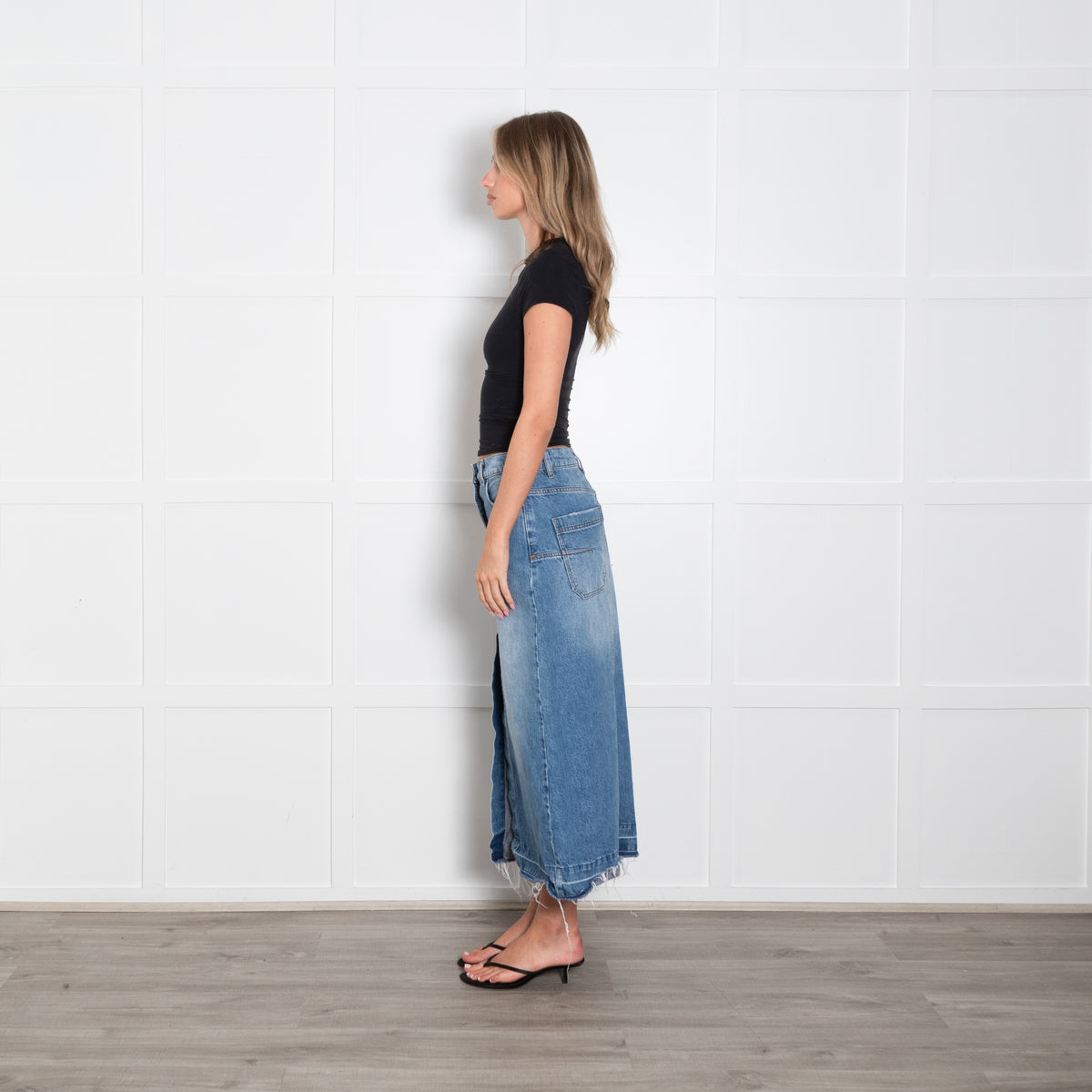 Me + Em Denim Midi Skirt With Front Split