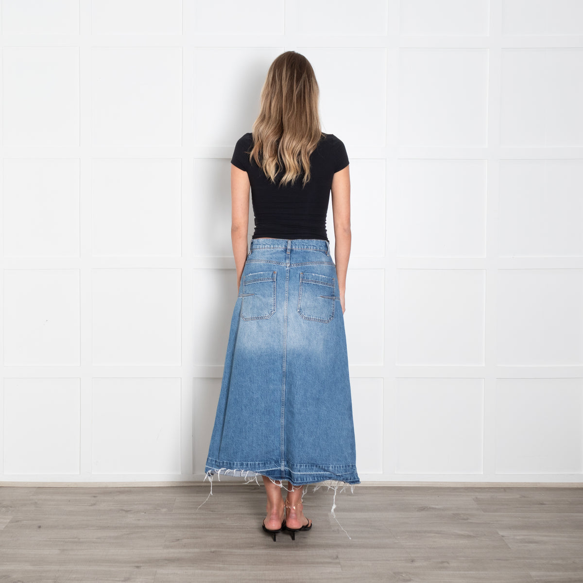 Me + Em Denim Midi Skirt With Front Split
