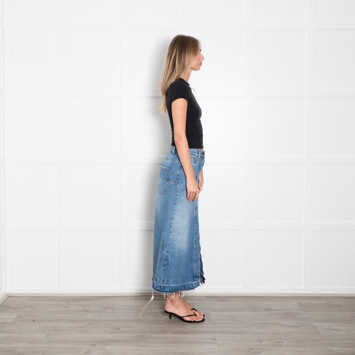 Me + Em Denim Midi Skirt With Front Split
