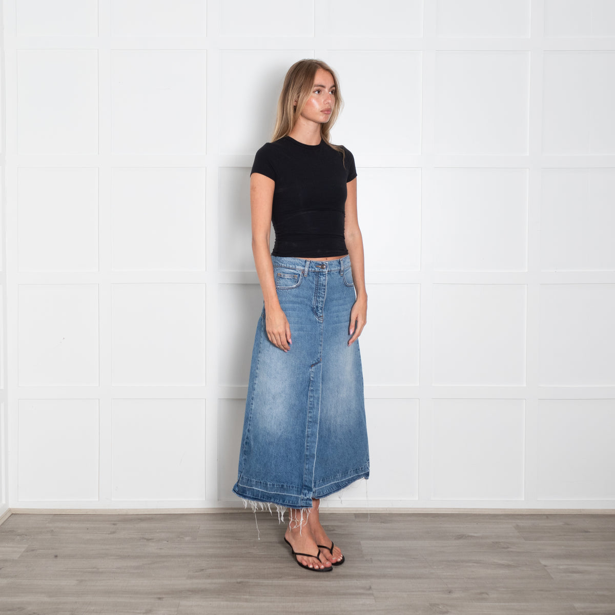 Me + Em Denim Midi Skirt With Front Split