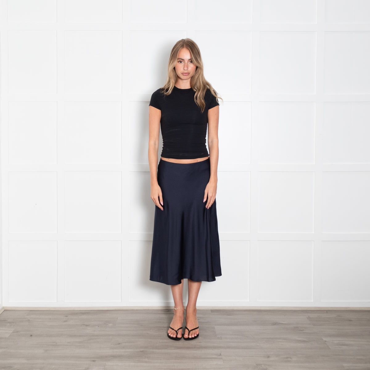 ba&sh Navy Silk A Line Skirt