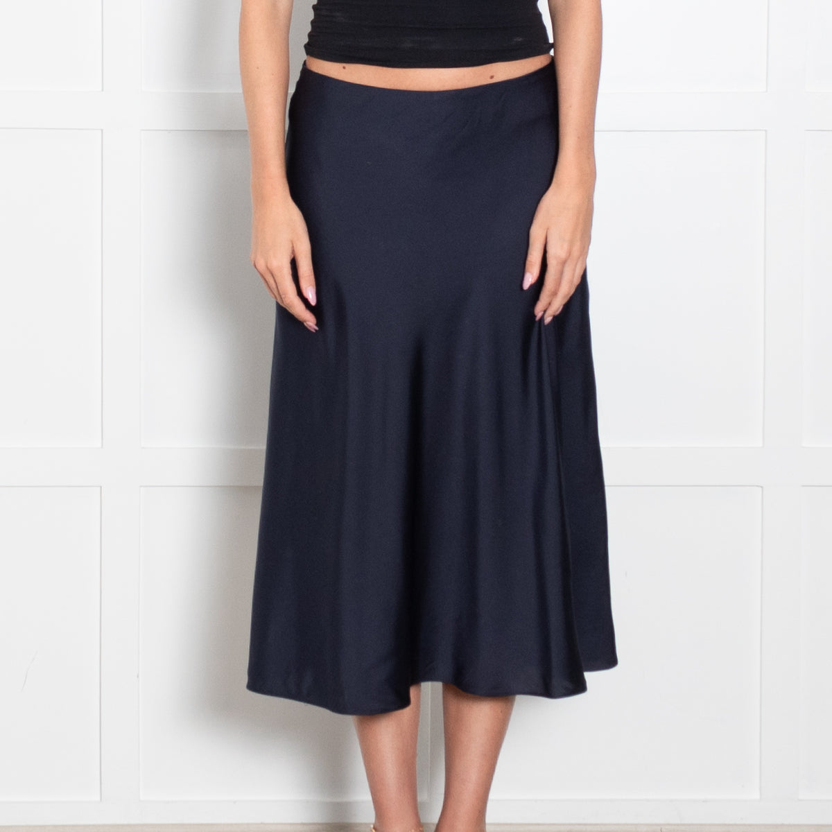 ba&sh Navy Silk A Line Skirt