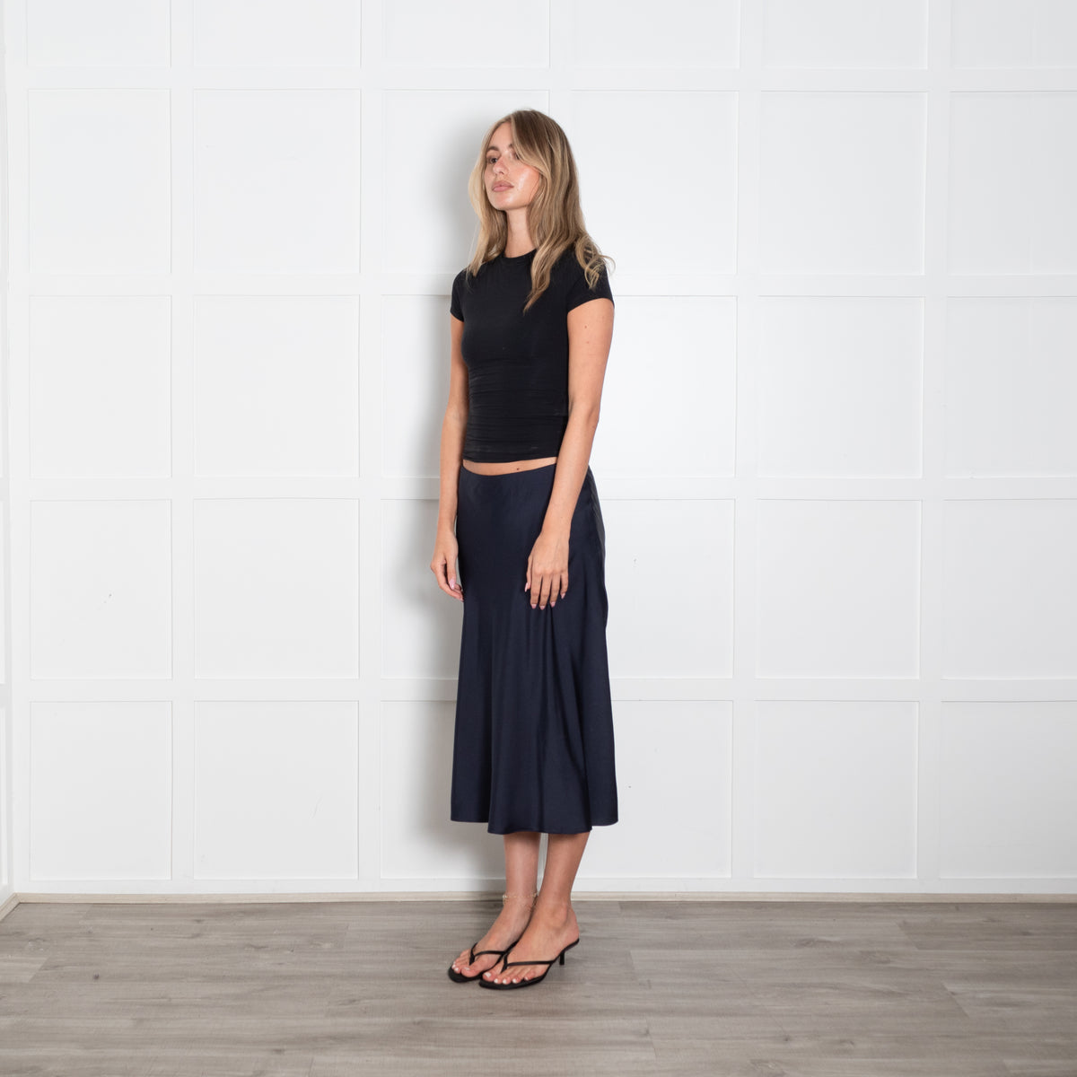 ba&sh Navy Silk A Line Skirt