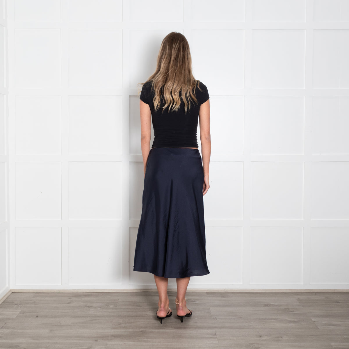ba&sh Navy Silk A Line Skirt