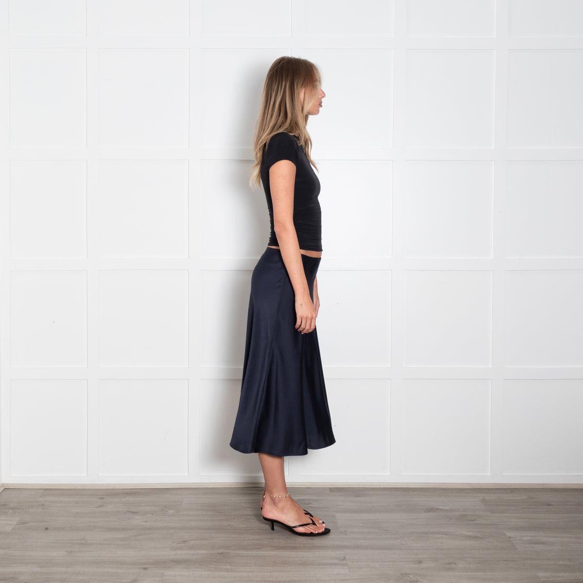 ba&sh Navy Silk A Line Skirt