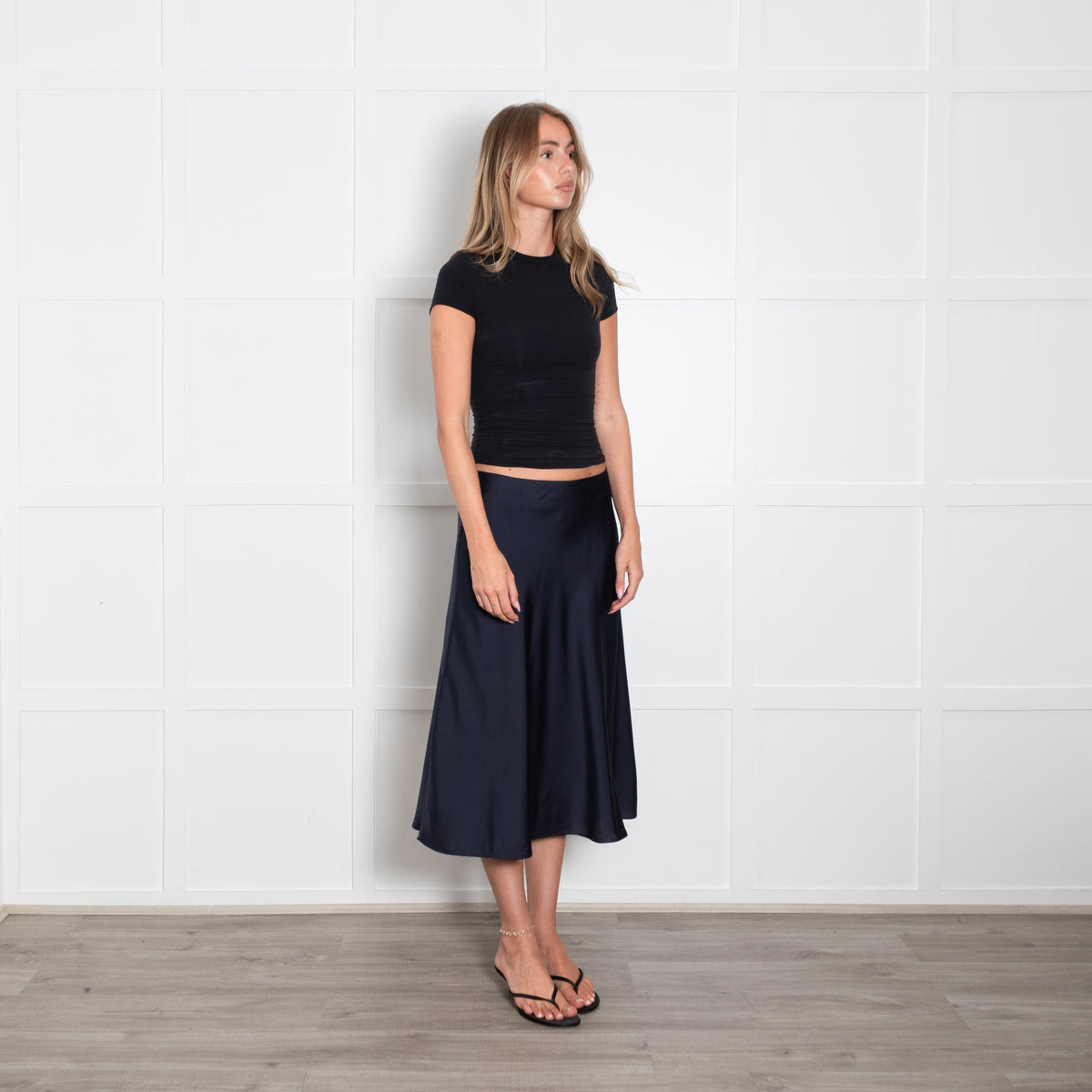 ba&sh Navy Silk A Line Skirt