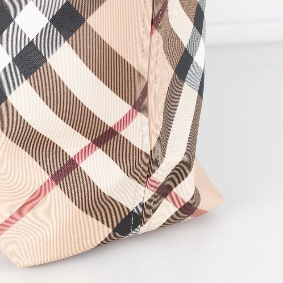 Burberry Nova Check Tote Bag with Red Patent Handles