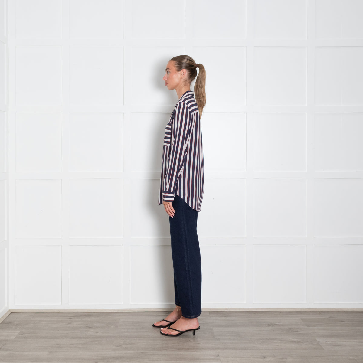 Equipment White Blue Red Stripe Silk Shirt