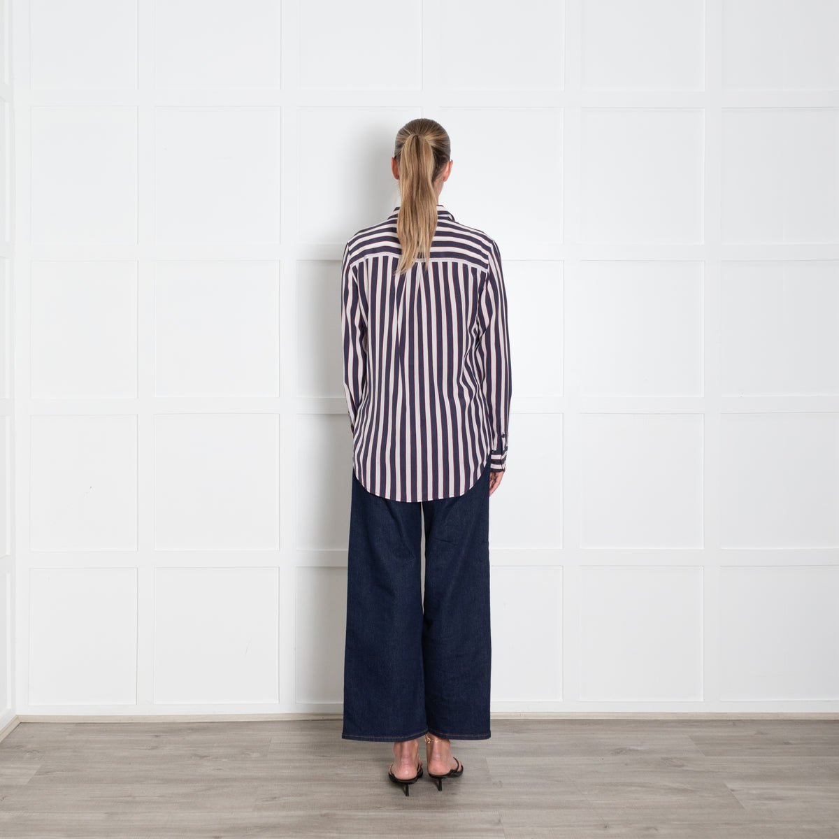 Equipment White Blue Red Stripe Silk Shirt