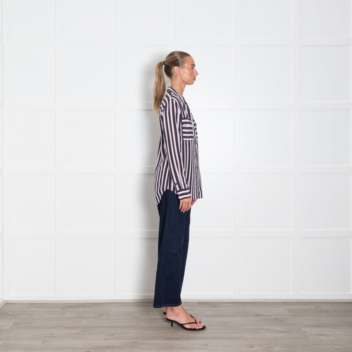 Equipment White Blue Red Stripe Silk Shirt