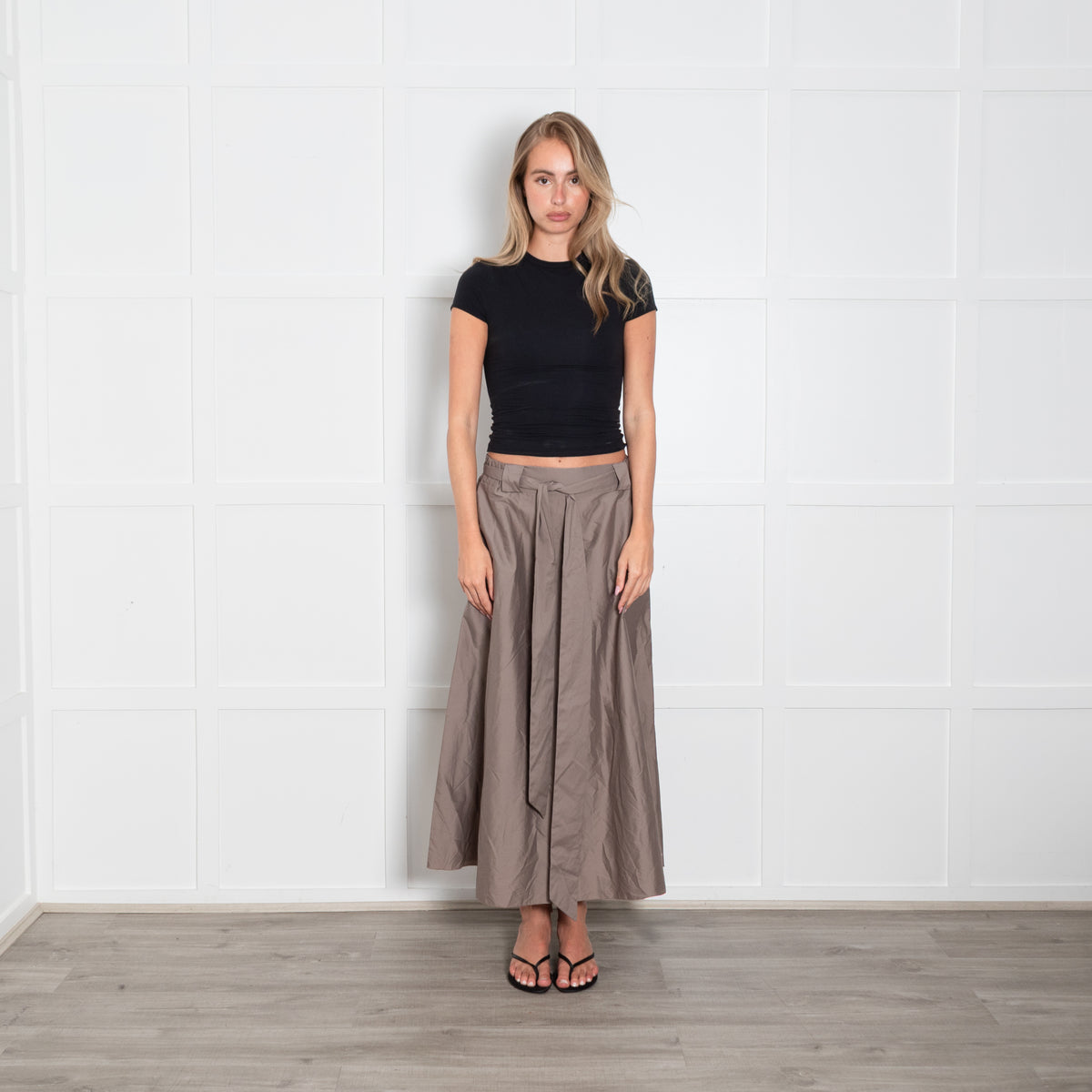 Henry Christ Brown Maxi Skirt With Tie Waist