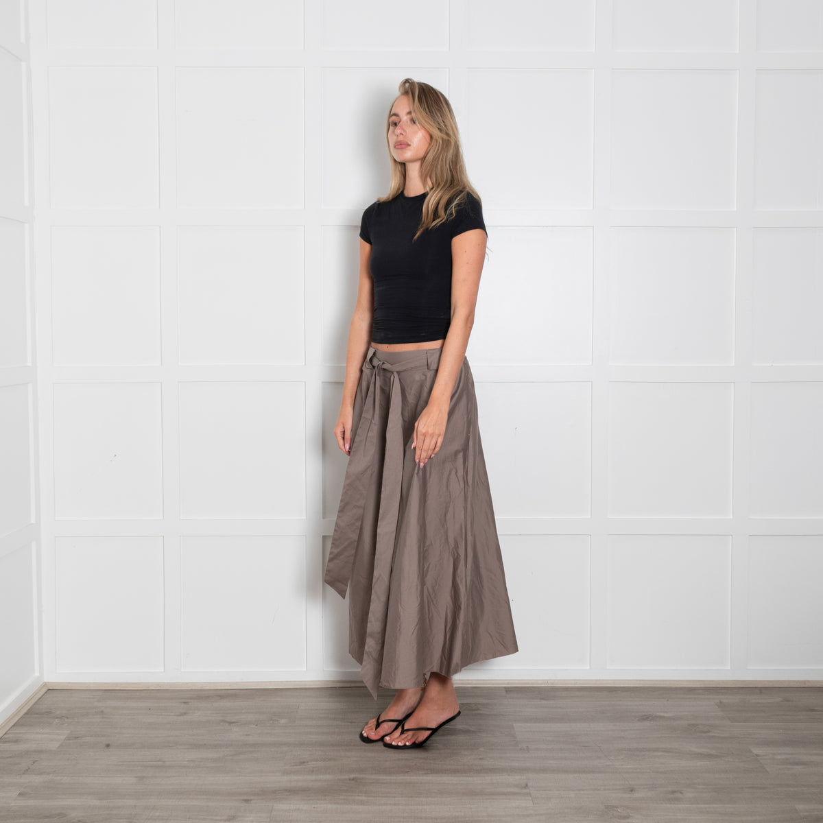 Henry Christ Brown Maxi Skirt With Tie Waist