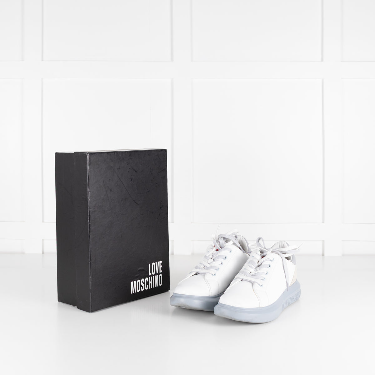 Love Moschino White Sneakers With Red Heart