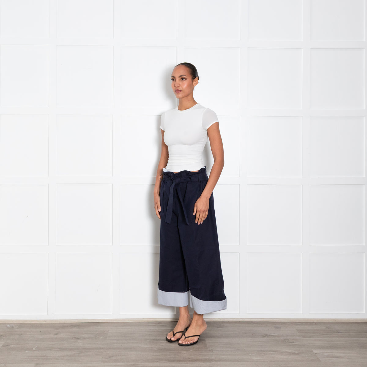 Loewe Navy Wide Leg Trousers Stripe Turnups