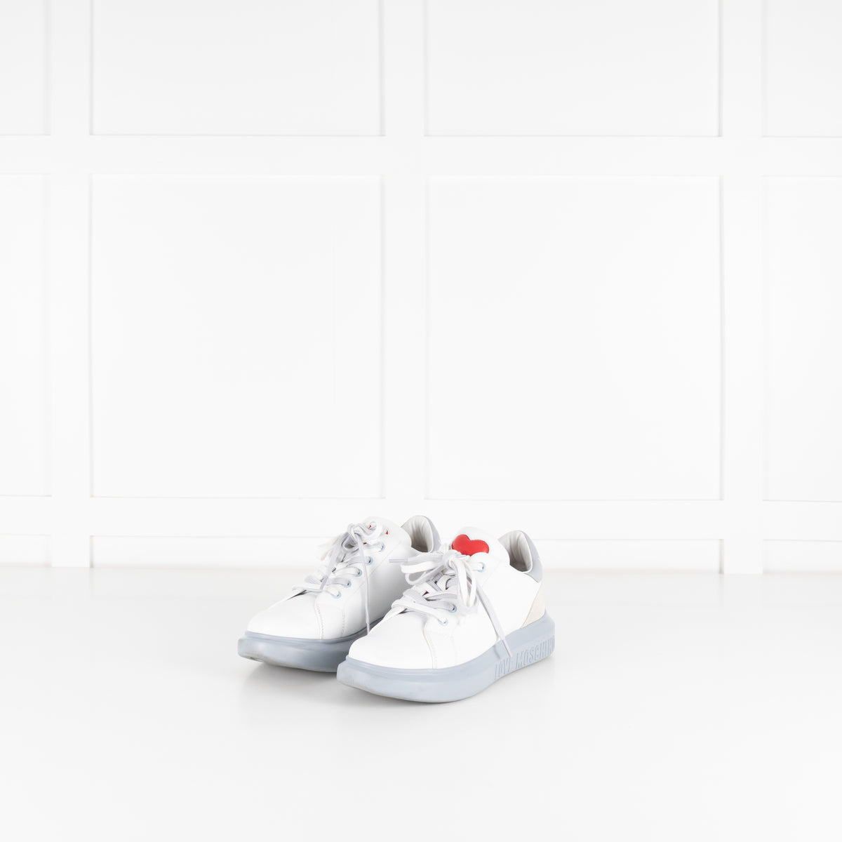 Love Moschino White Sneakers With Red Heart