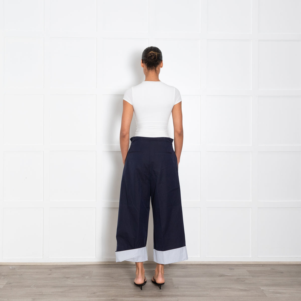 Loewe Navy Wide Leg Trousers Stripe Turnups