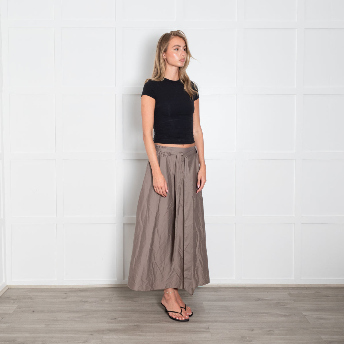 Henry Christ Brown Maxi Skirt With Tie Waist