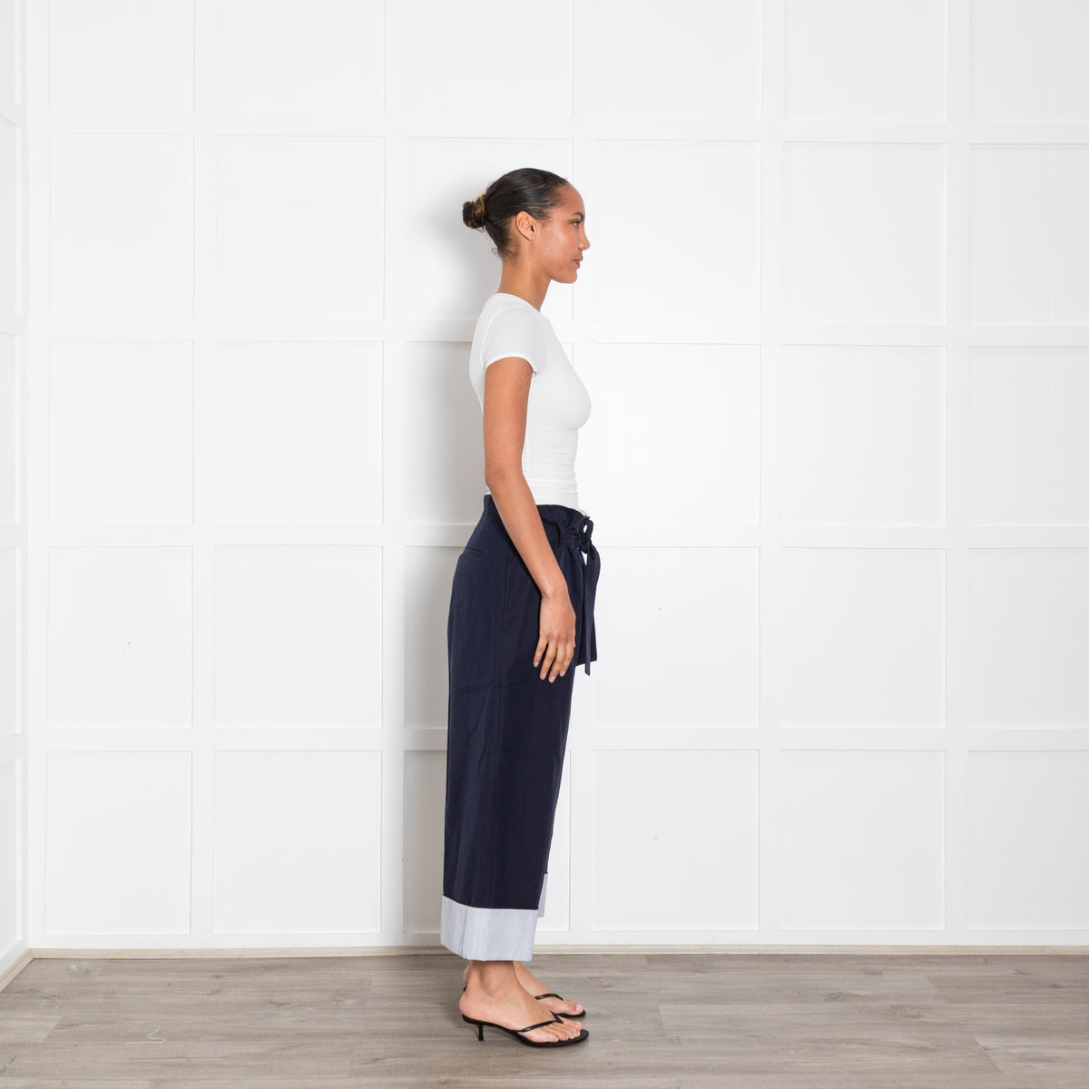 Loewe Navy Wide Leg Trousers Stripe Turnups