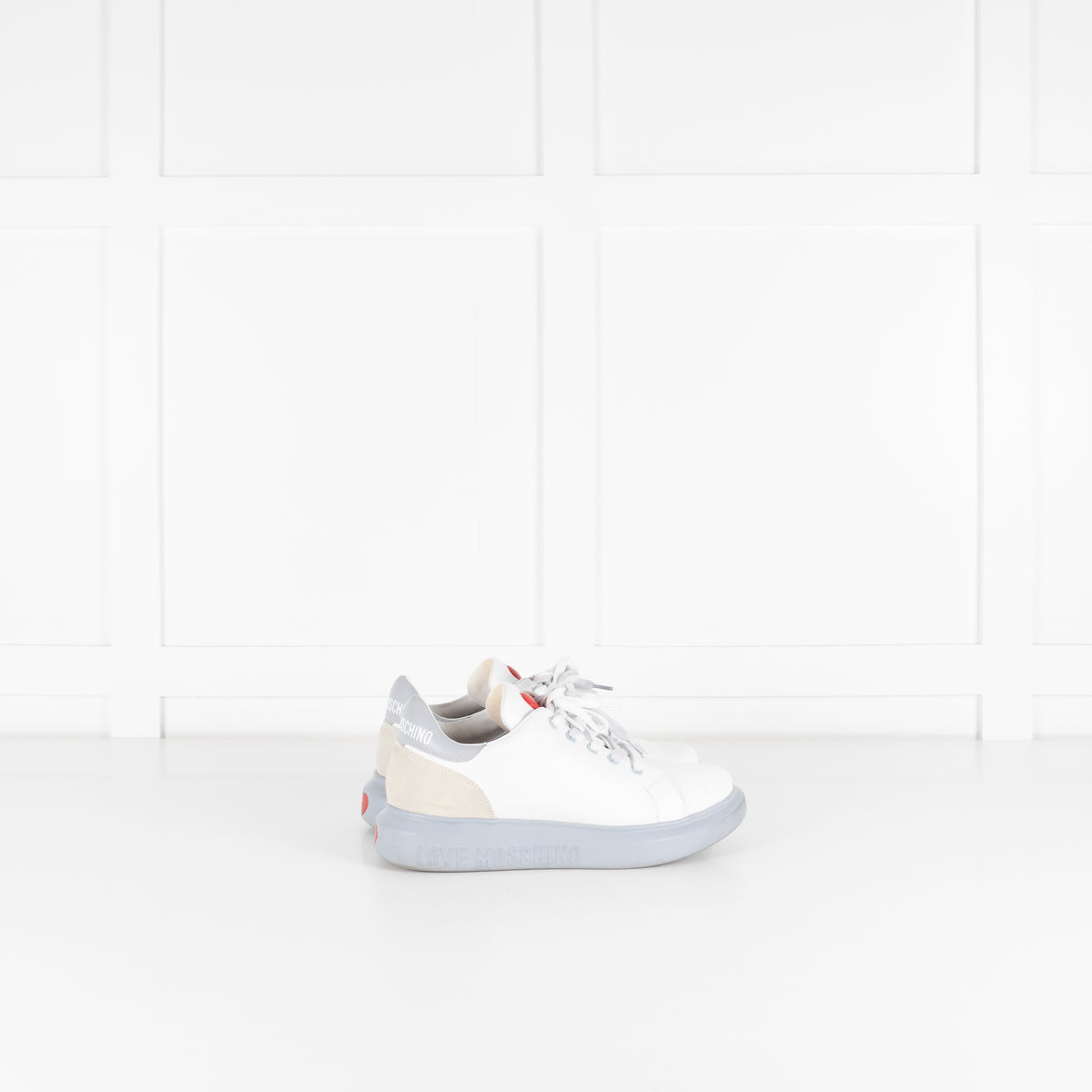Love Moschino White Sneakers With Red Heart