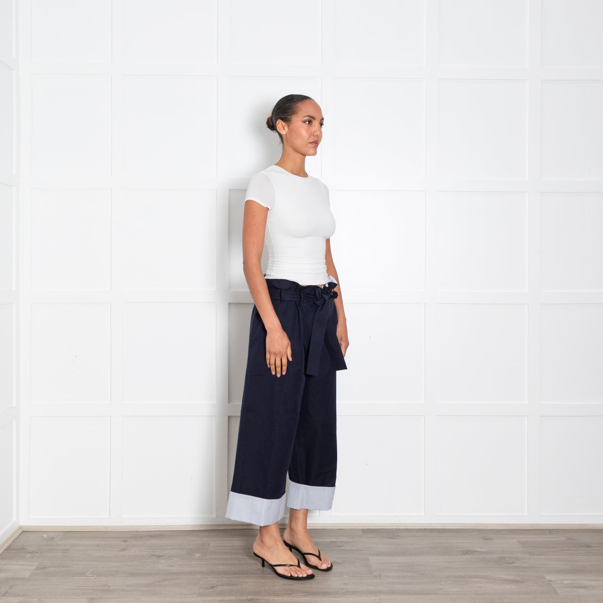 Loewe Navy Wide Leg Trousers Stripe Turnups