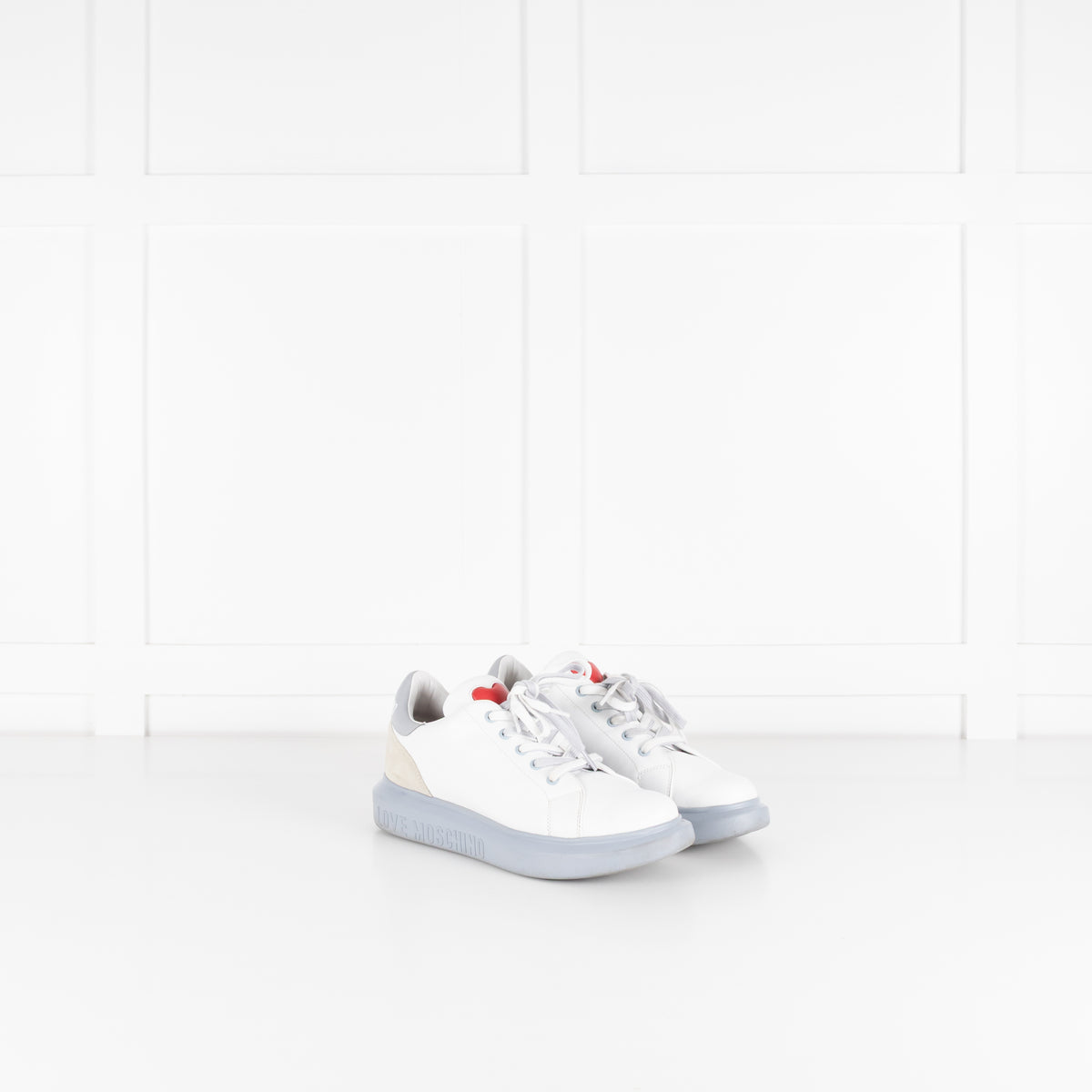 Love Moschino White Sneakers With Red Heart
