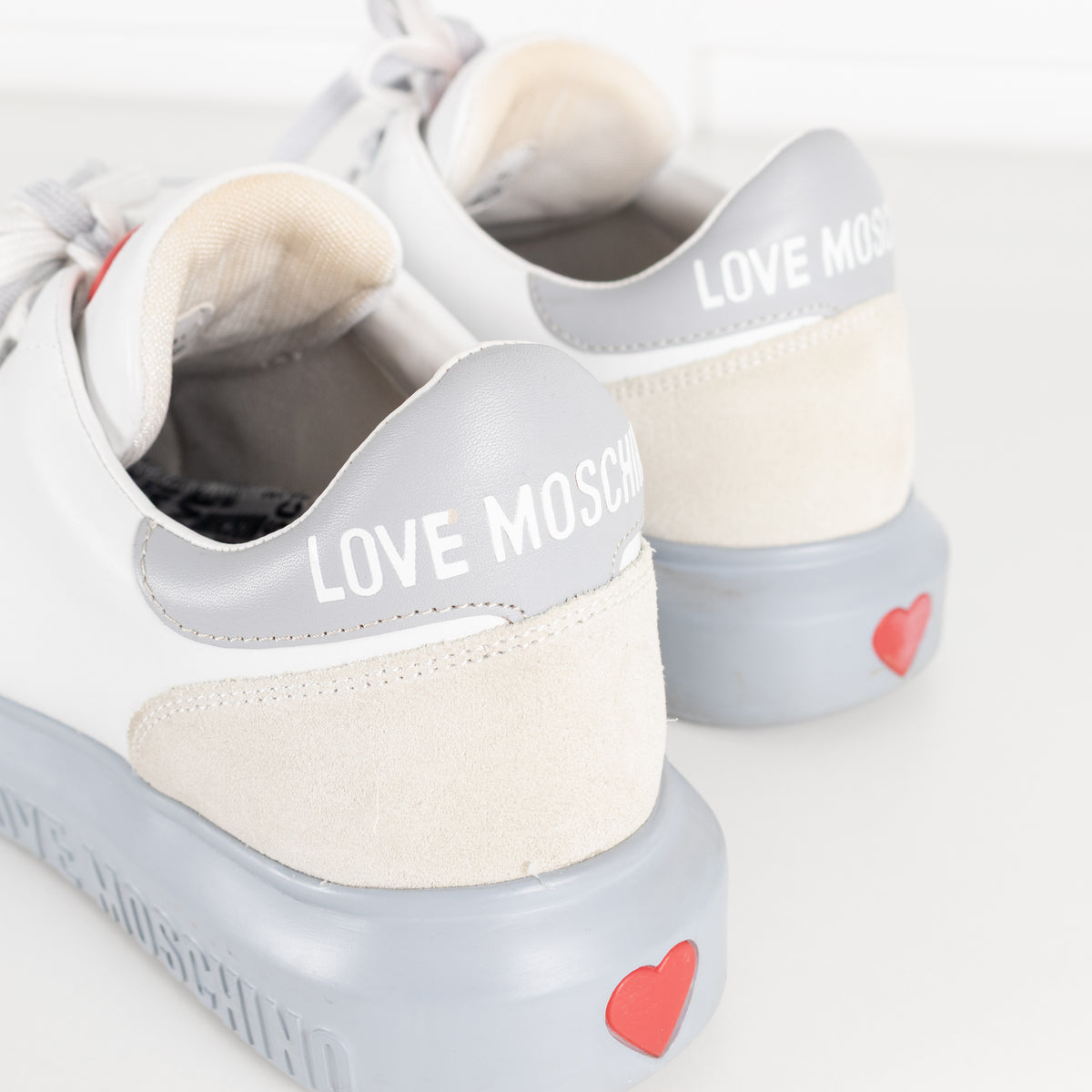 Love Moschino White Sneakers With Red Heart
