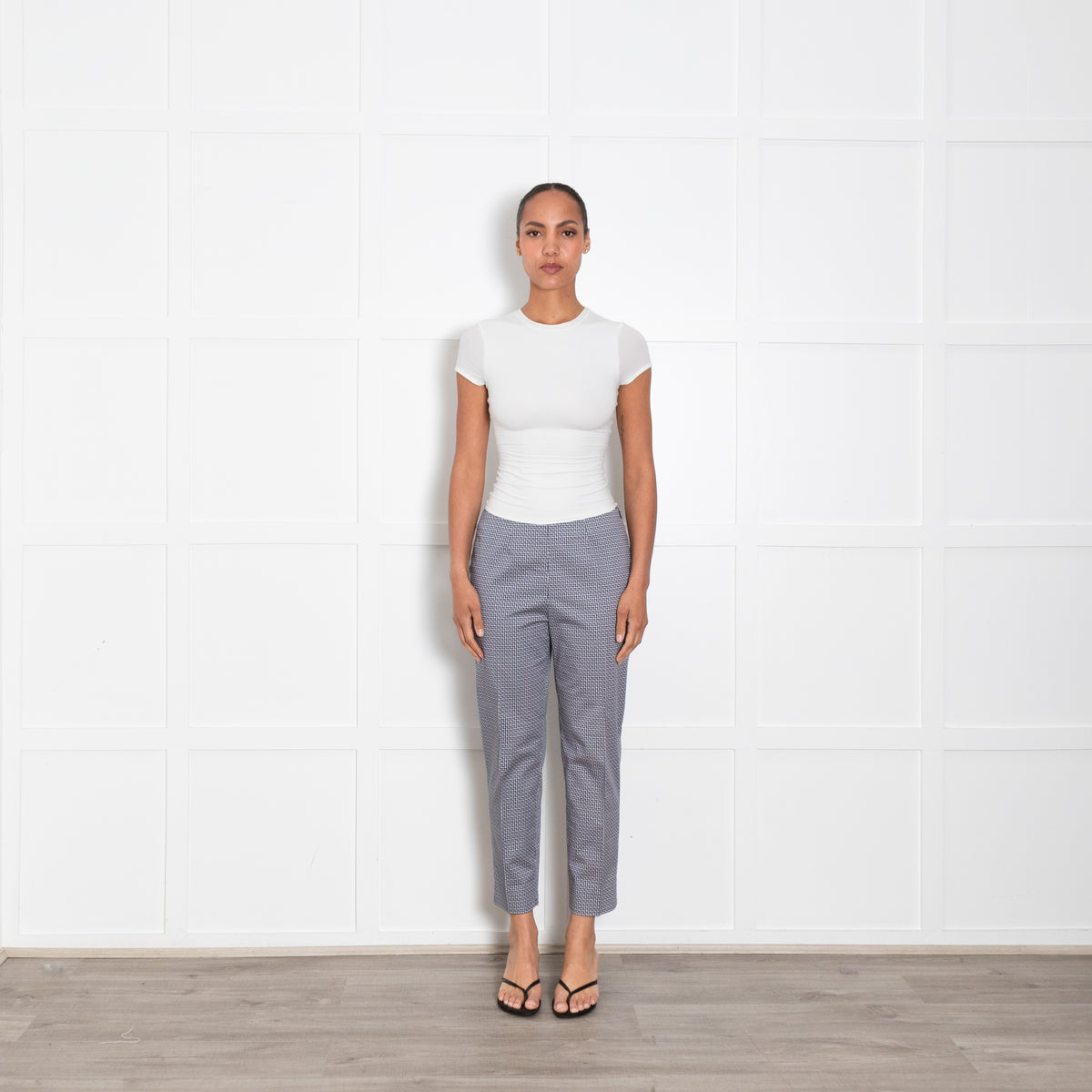 Piazza Sempione Navy and White Patterned Cotton Cigarette Pants