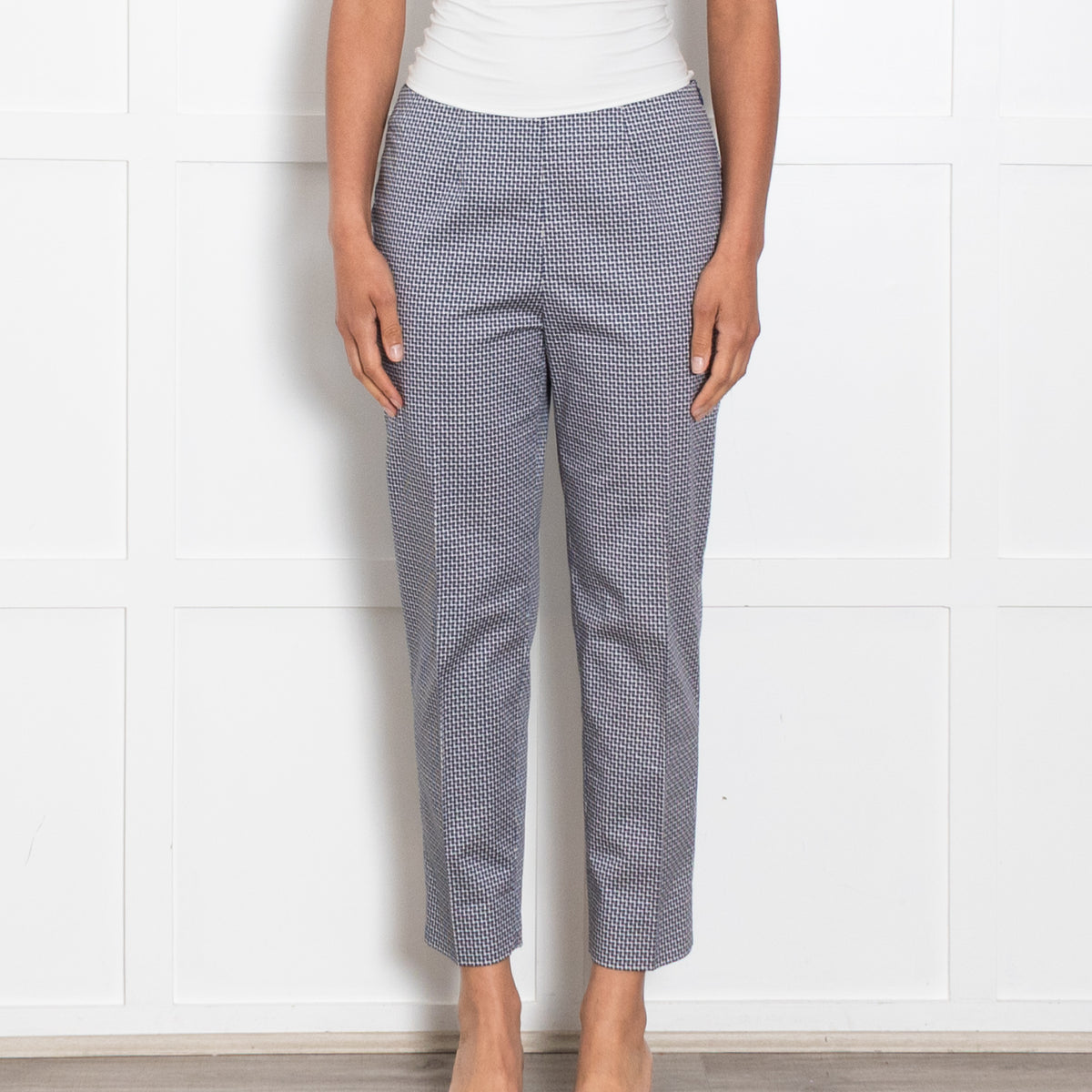Piazza Sempione Navy and White Patterned Cotton Cigarette Pants