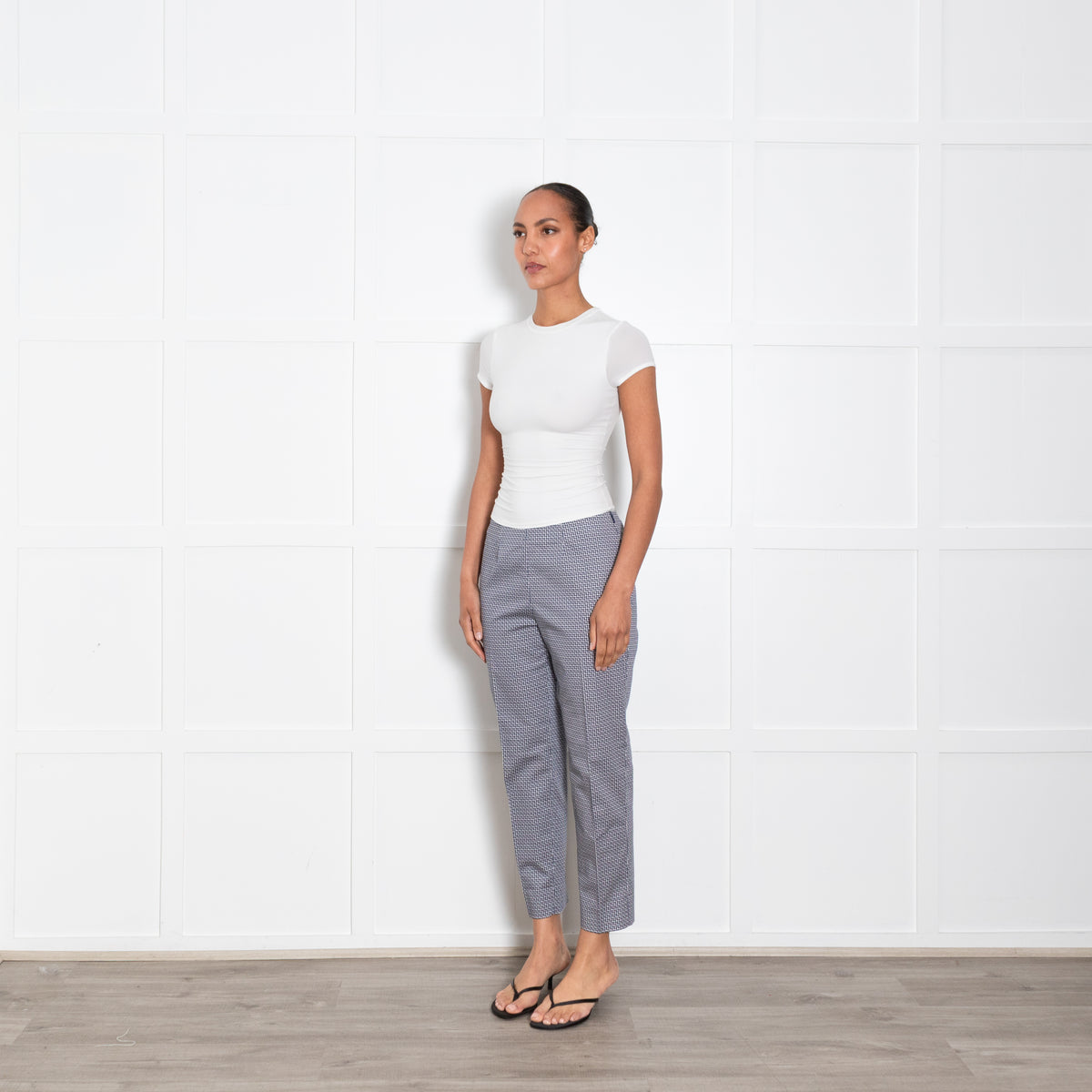 Piazza Sempione Navy and White Patterned Cotton Cigarette Pants
