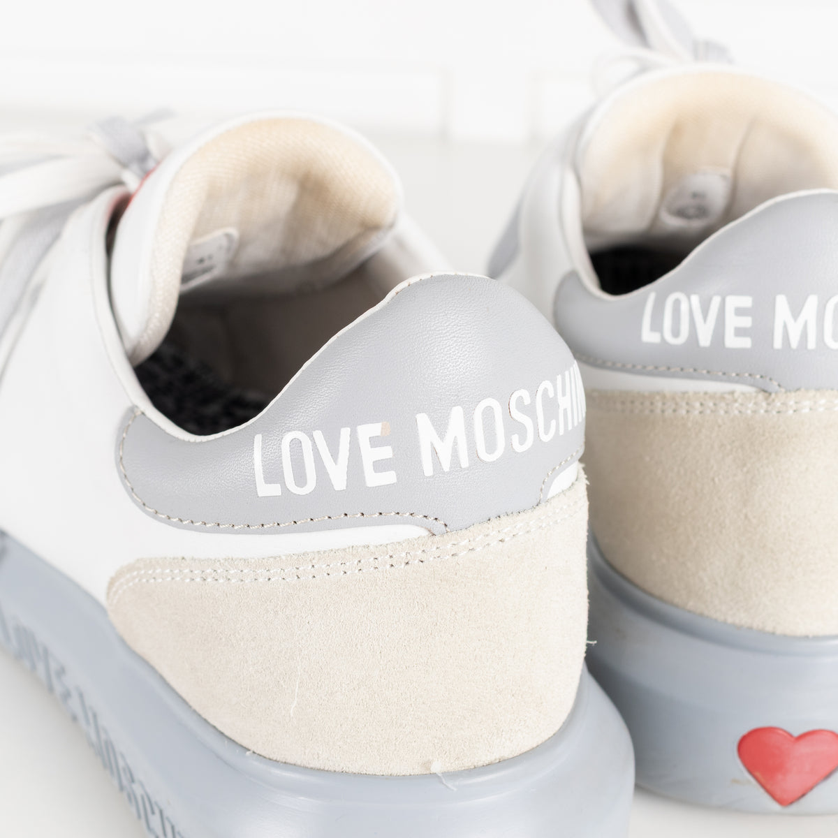 Love Moschino White Sneakers With Red Heart