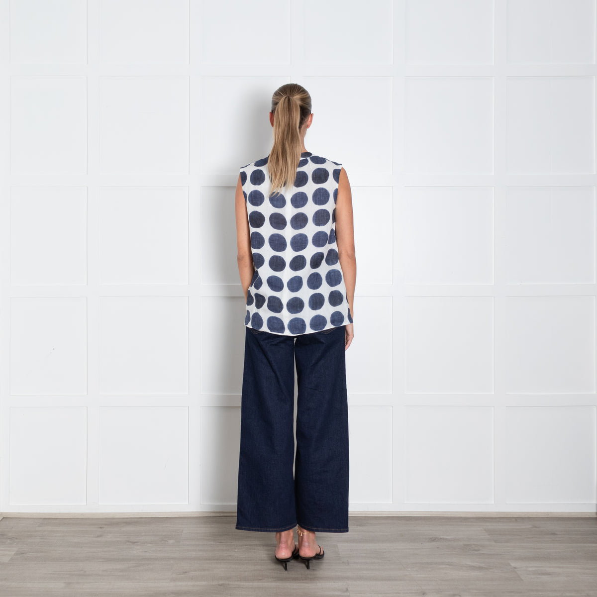 S Max Mara White Blue Circle Print Sleeveless Cotton Top