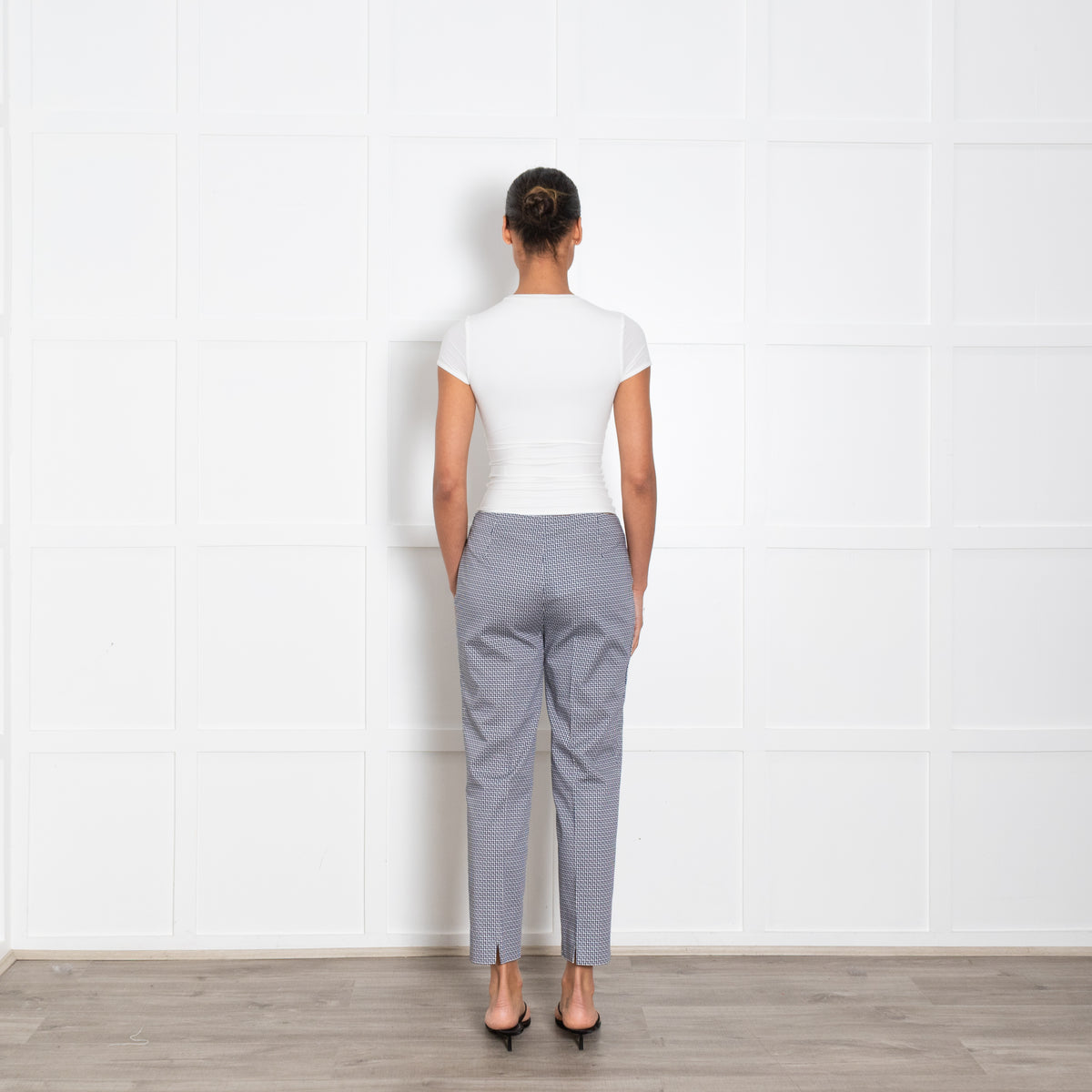 Piazza Sempione Navy and White Patterned Cotton Cigarette Pants