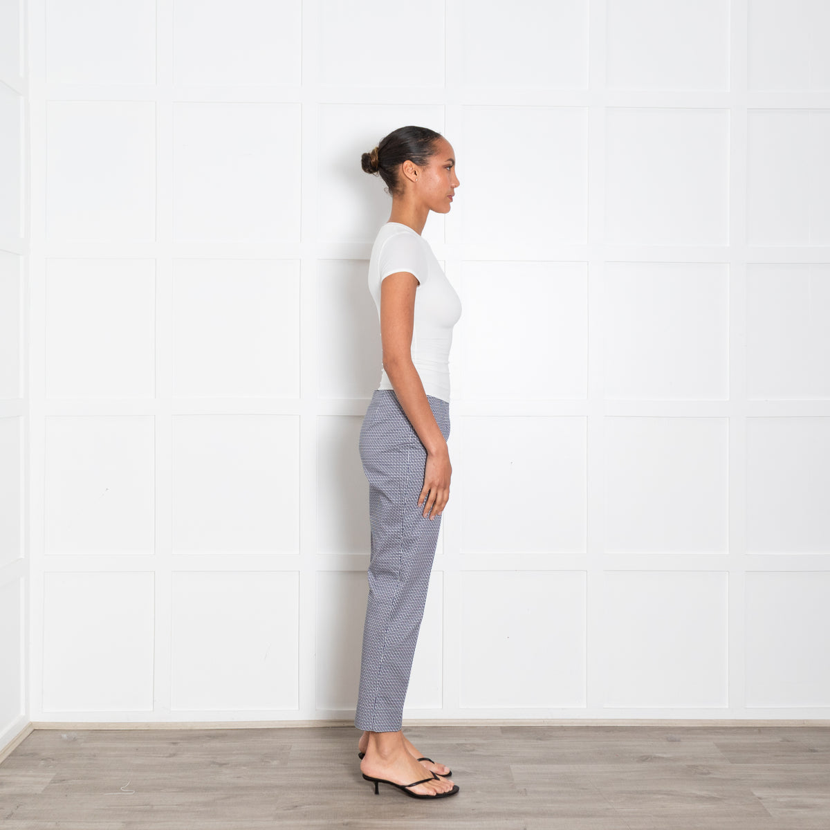 Piazza Sempione Navy and White Patterned Cotton Cigarette Pants