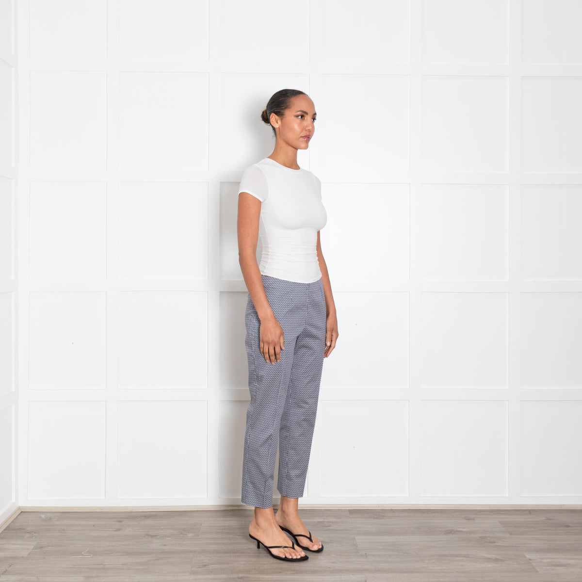 Piazza Sempione Navy and White Patterned Cotton Cigarette Pants