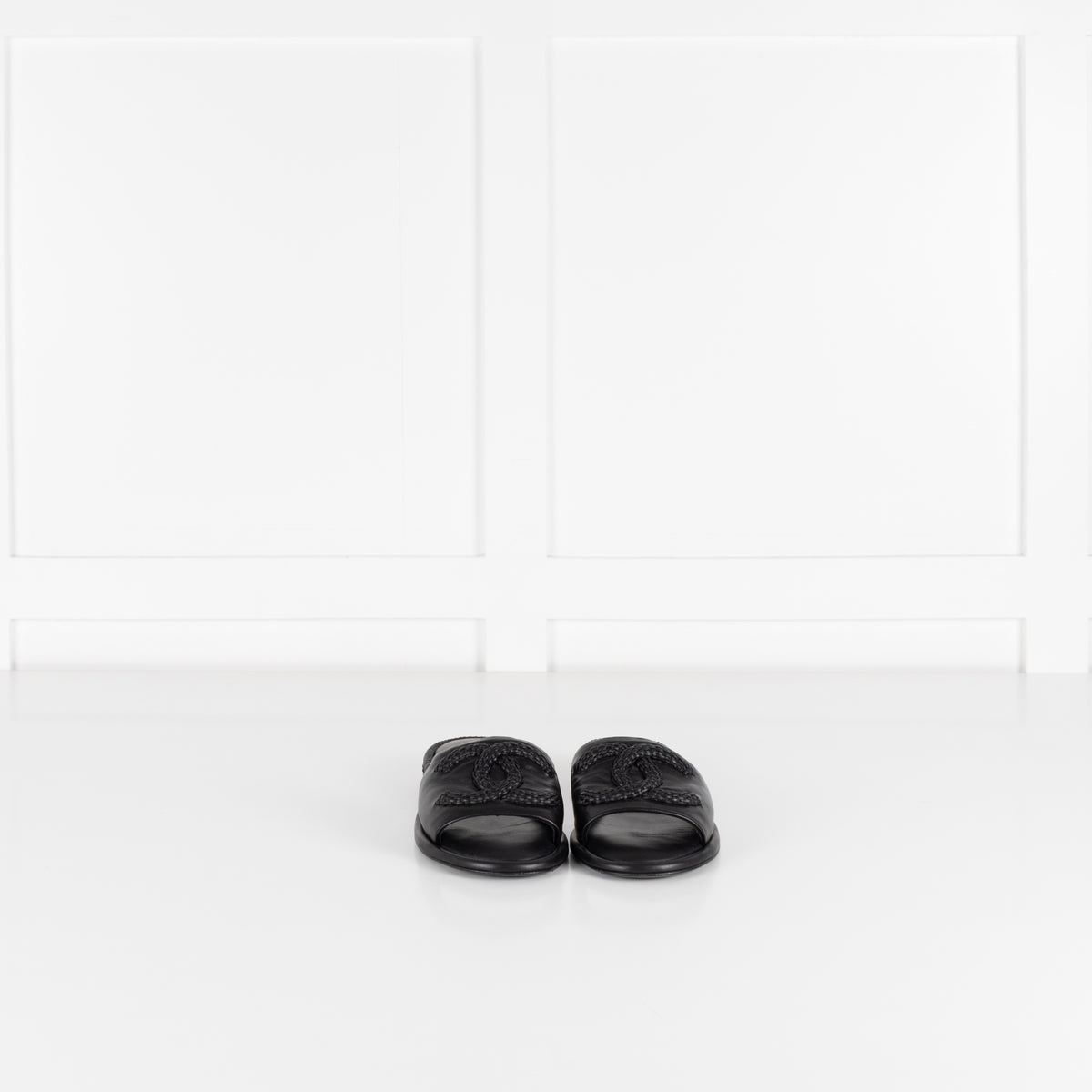 Chanel Black Braided CC Logo Cushioned Flat Sandals