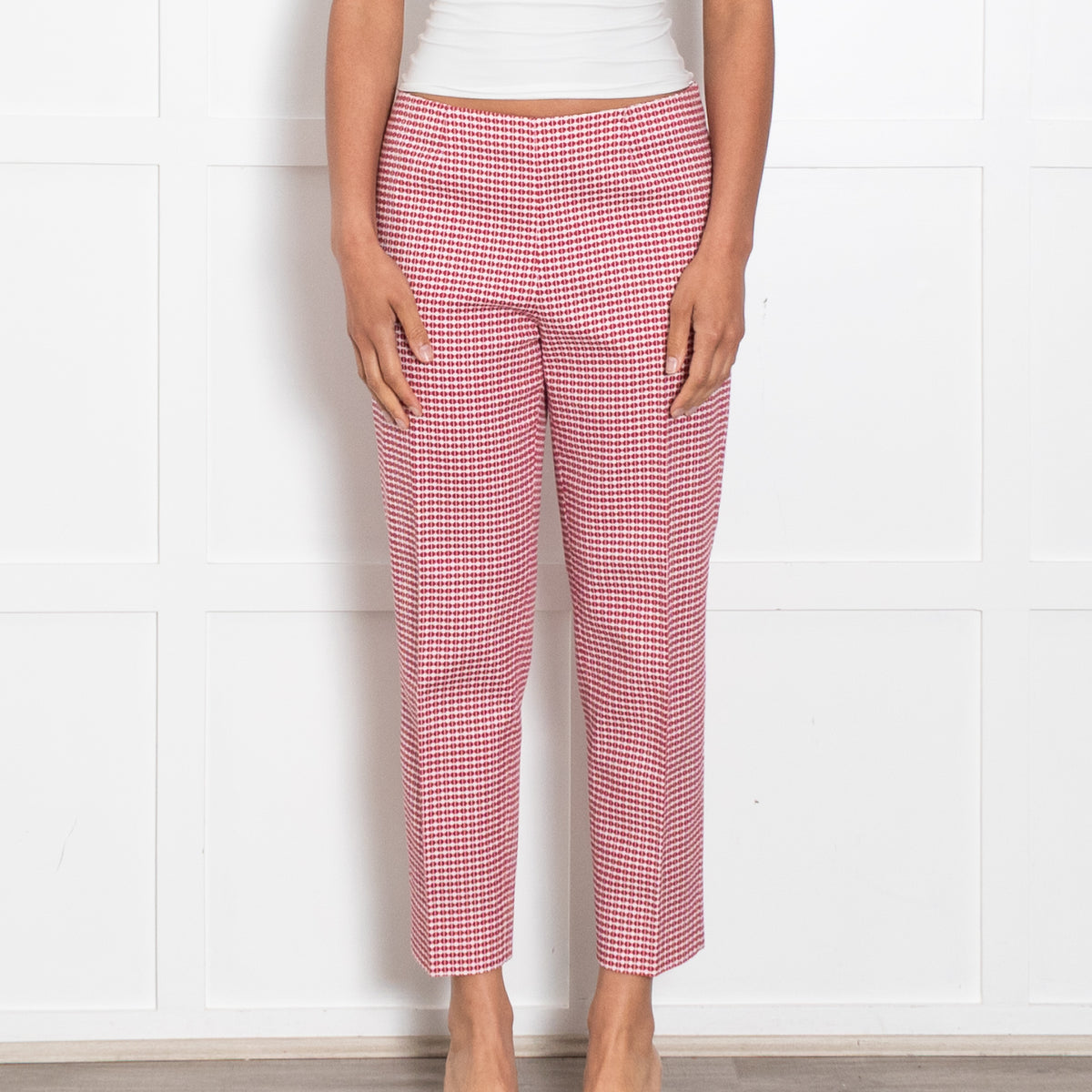 Piazza Sempione Red and White Patterned Cigarette Pants