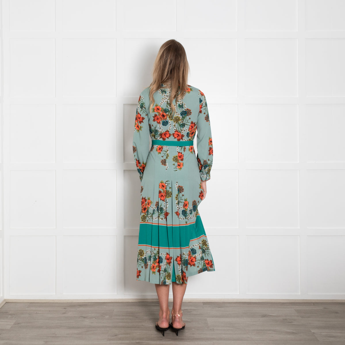 Sandro Green Floral Print Kimono Inspired Maxi Dress