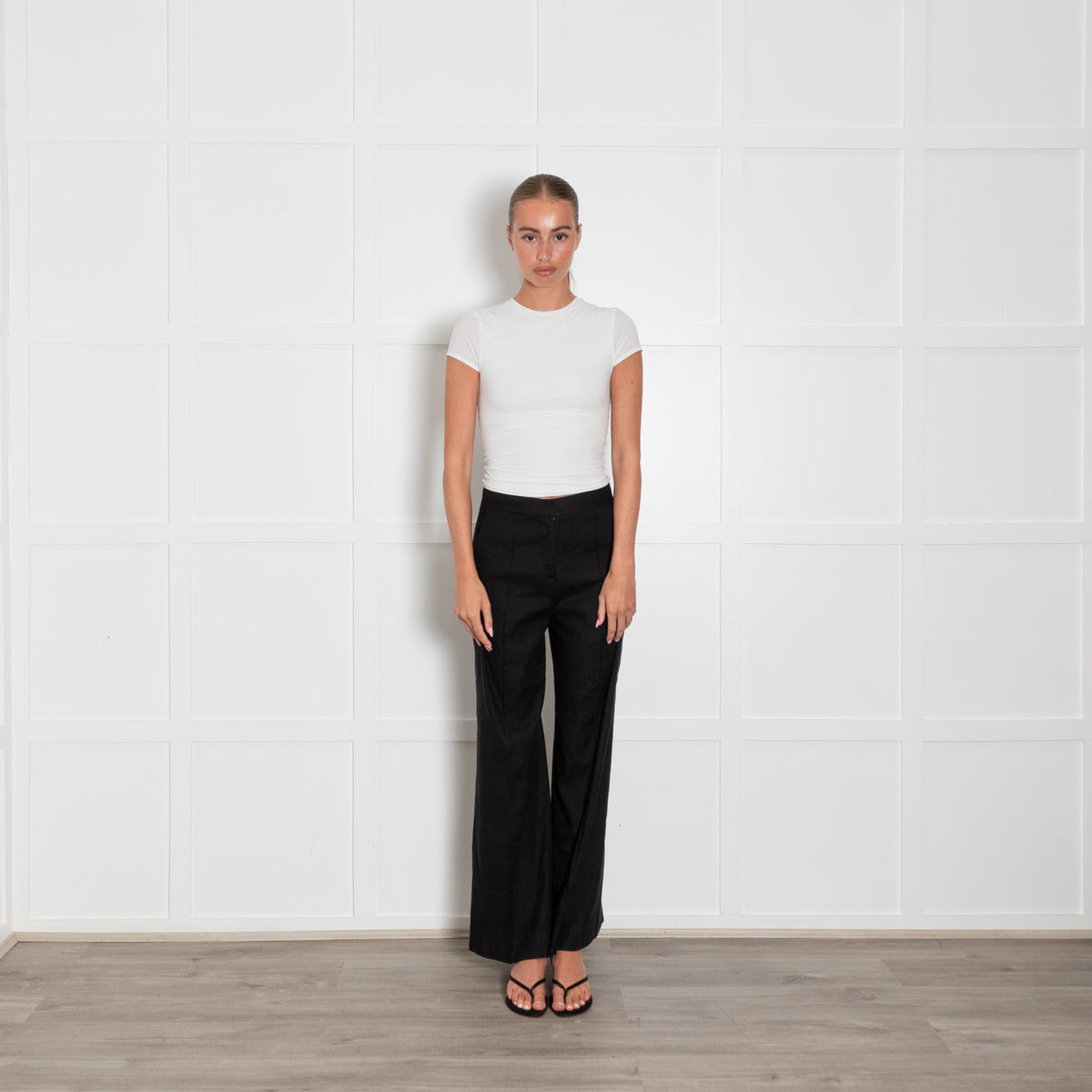 Diane Von Furstenberg Black Linen Blend Trousers