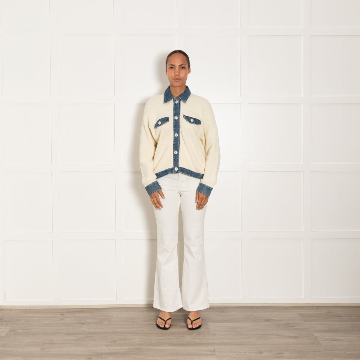 Sandro Nino Cream Crochet and Denim Jacket