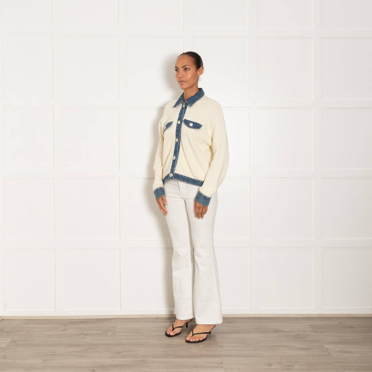 Sandro Nino Cream Crochet and Denim Jacket