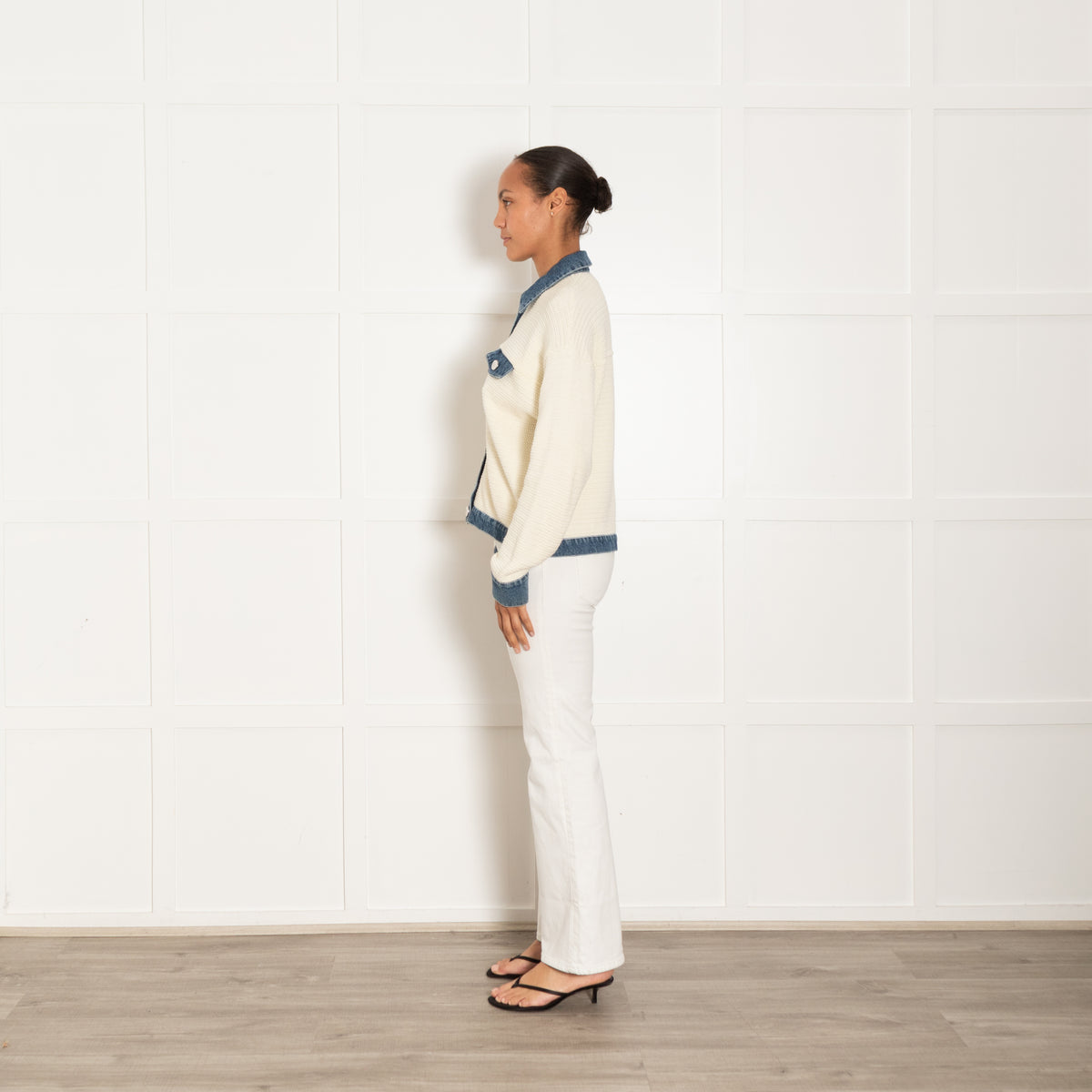 Sandro Nino Cream Crochet and Denim Jacket