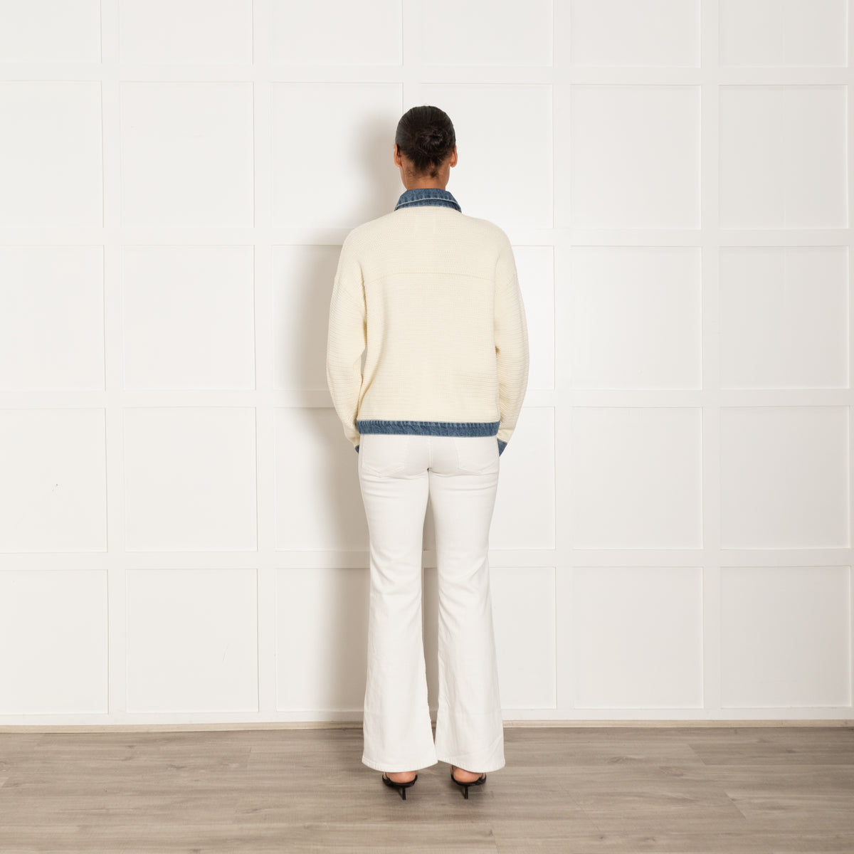 Sandro Nino Cream Crochet and Denim Jacket