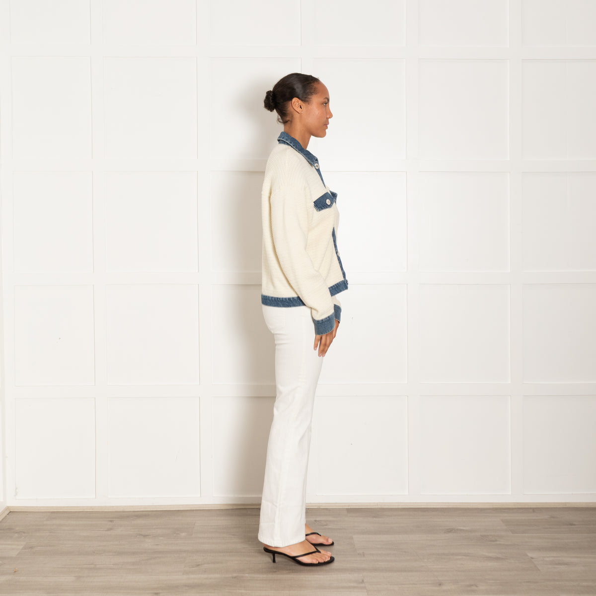 Sandro Nino Cream Crochet and Denim Jacket